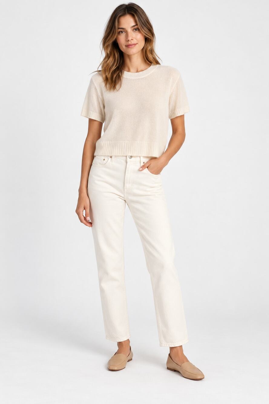 Naked Cashmere Paige Featherweight Cashmere Tee Ivory Womens Size Medium New